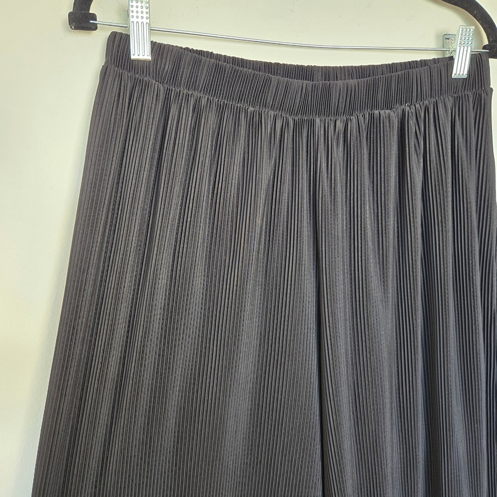 Joie Black Pleated Wide Leg Pants Size L Flowy Minimalist Chic Lettuce Hem - Picture 3 of 10